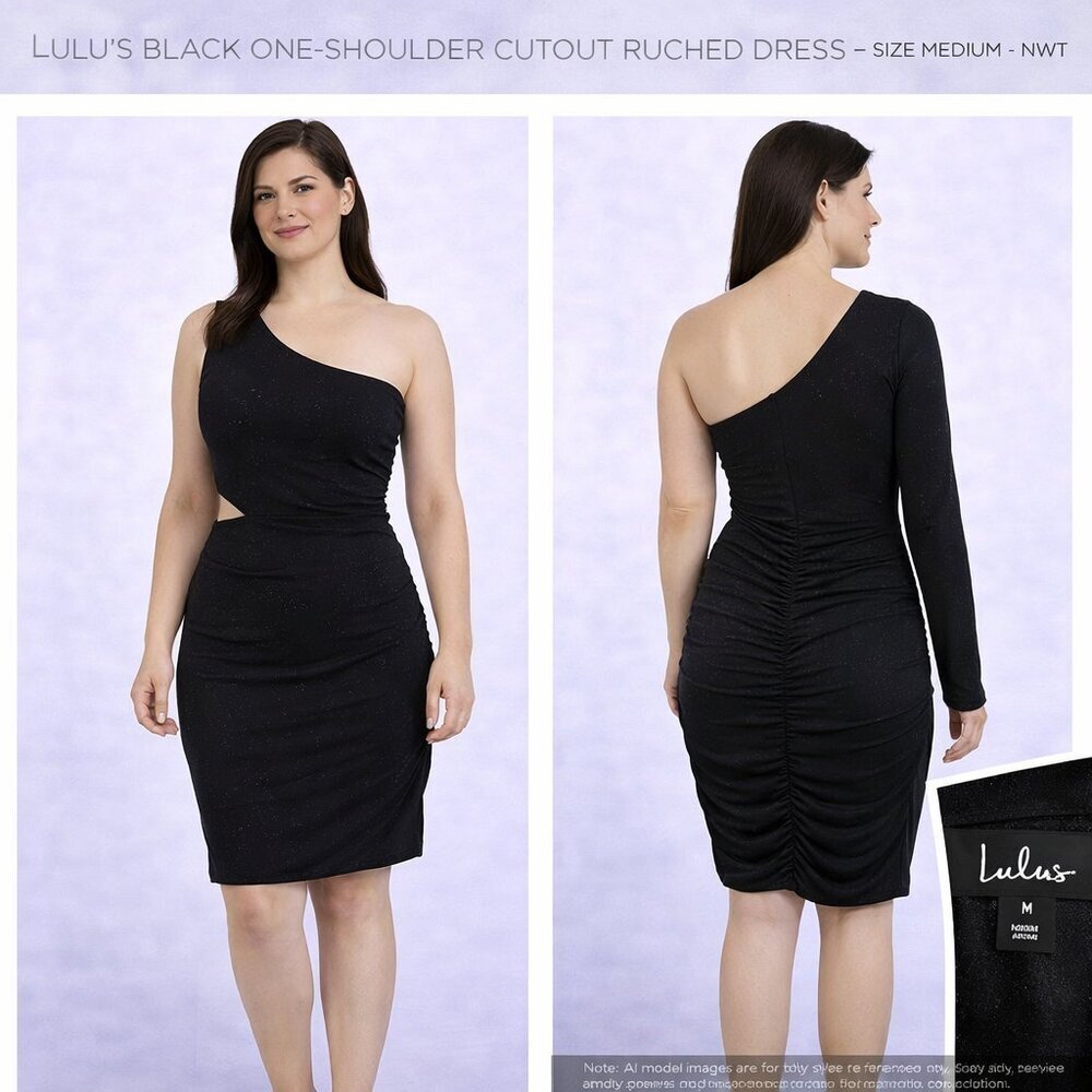Lulu’s Black One-Shoulder Ruched Dress – Size M (NWT)